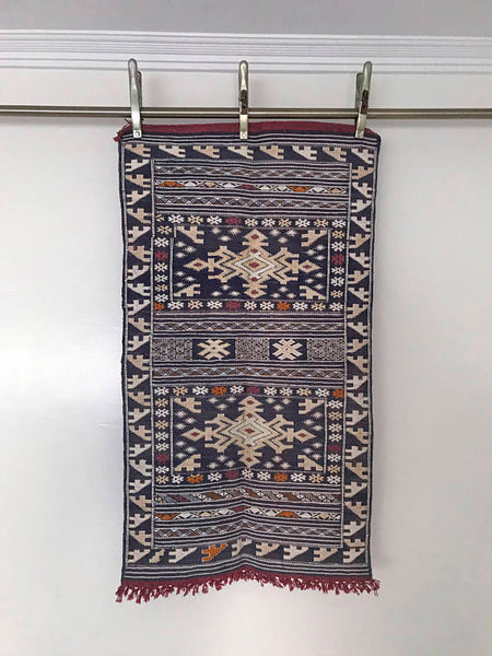 Moroccan Kilim Rug Berber Rug - Small Size - Purple Background - Tribal Design - 4'3 